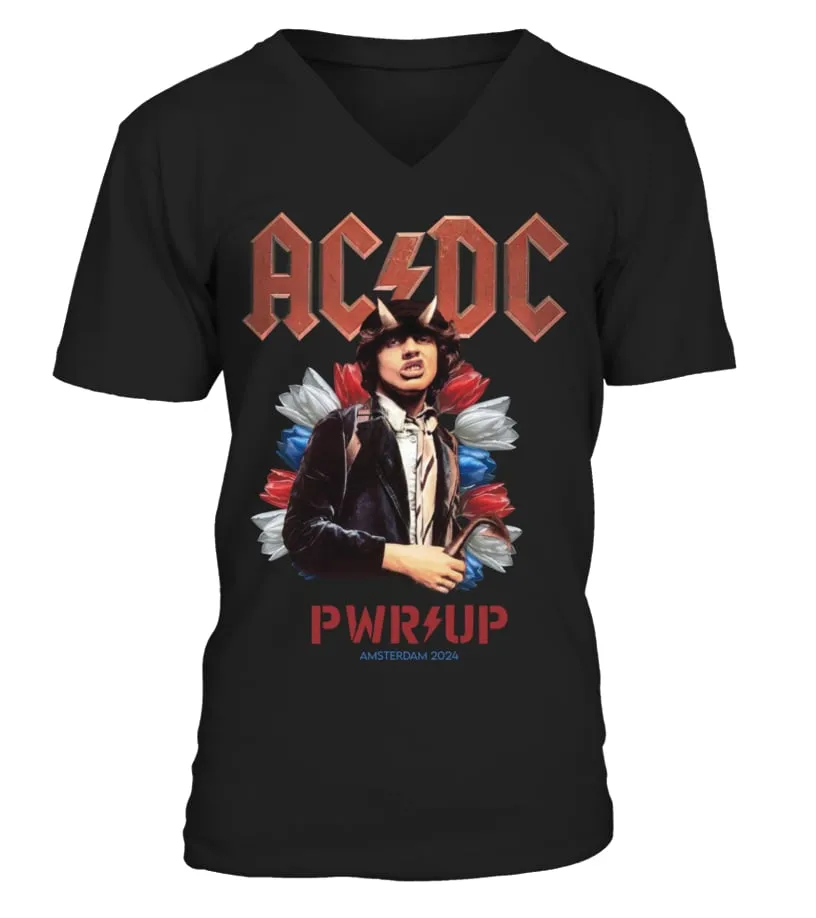 (2 SIDES) PWR UP  AMSTERDAM  AC/DC CAMISETA CUELLO EN V UNISEX