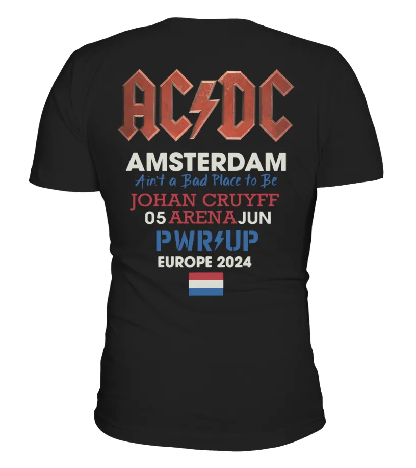 (2 SIDES) PWR UP  AMSTERDAM  AC/DC CAMISETA CUELLO EN V UNISEX