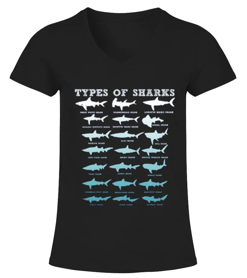 21 Types of Sharks Marine Biolog Camiseta cuello pico Mujer