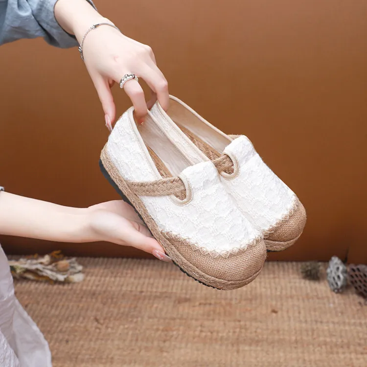 24 Summer NUEVO Old Beijing Linen Laber Style Ettnic Style Story Fragance Fragance Fishing Man Smase Shoes Students