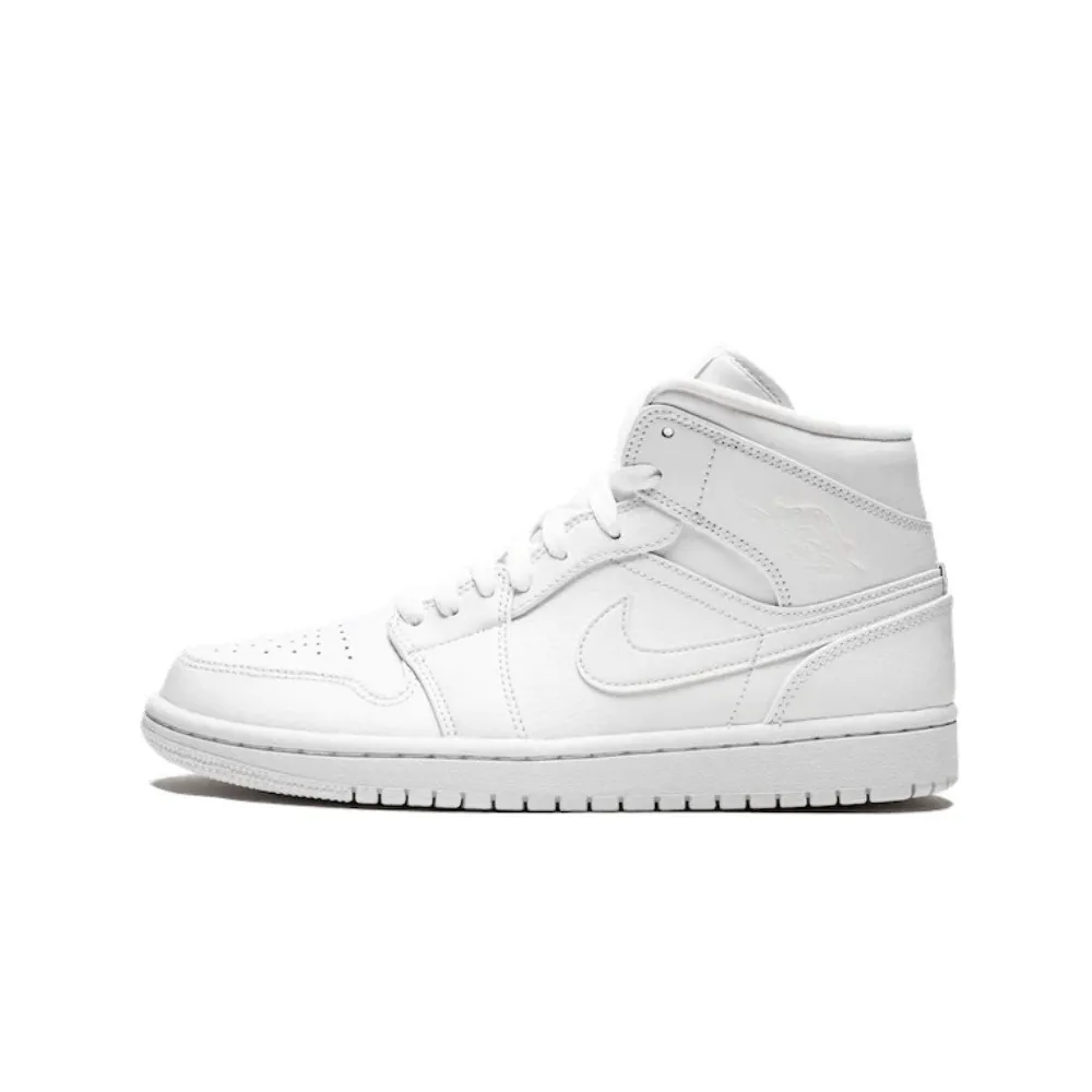Air Jordan 1 Mid Triple White Patent Swoosh