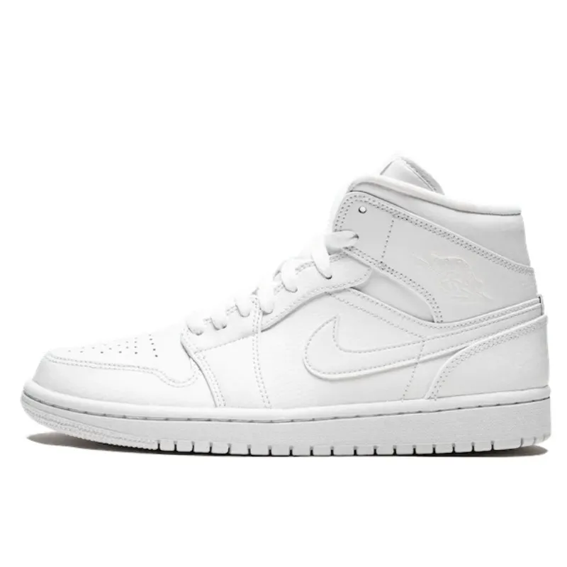 Air Jordan 1 Mid Triple White Patent Swoosh