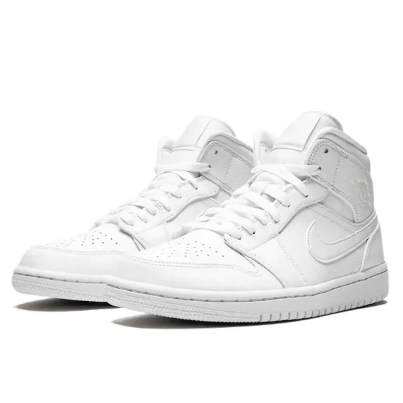 Air Jordan 1 Mid Triple White Patent Swoosh