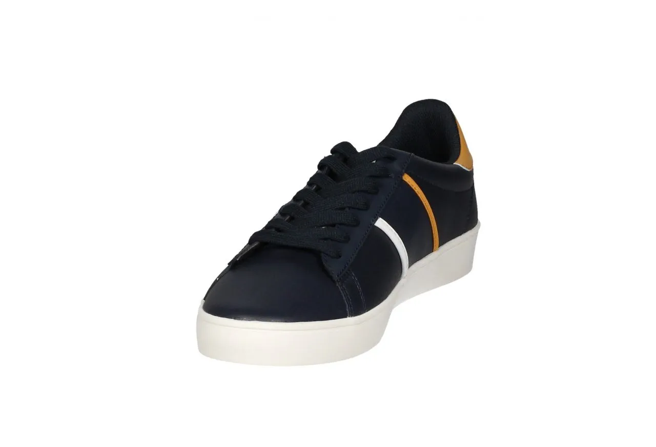 Blucher Piel Azul Lados Bandas Anagrama Talon Cuero