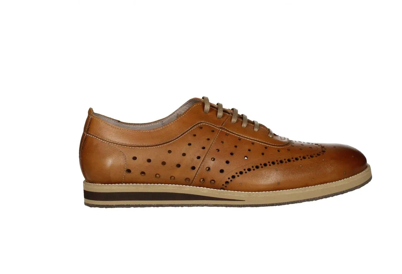 Blucher Piel Cuero Pala Vega y Lados Calados Cu#a Marron/bei