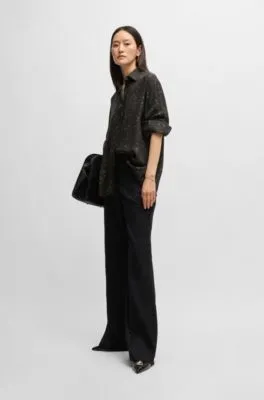 Blusa holgada con estampado y jacquard de puntos