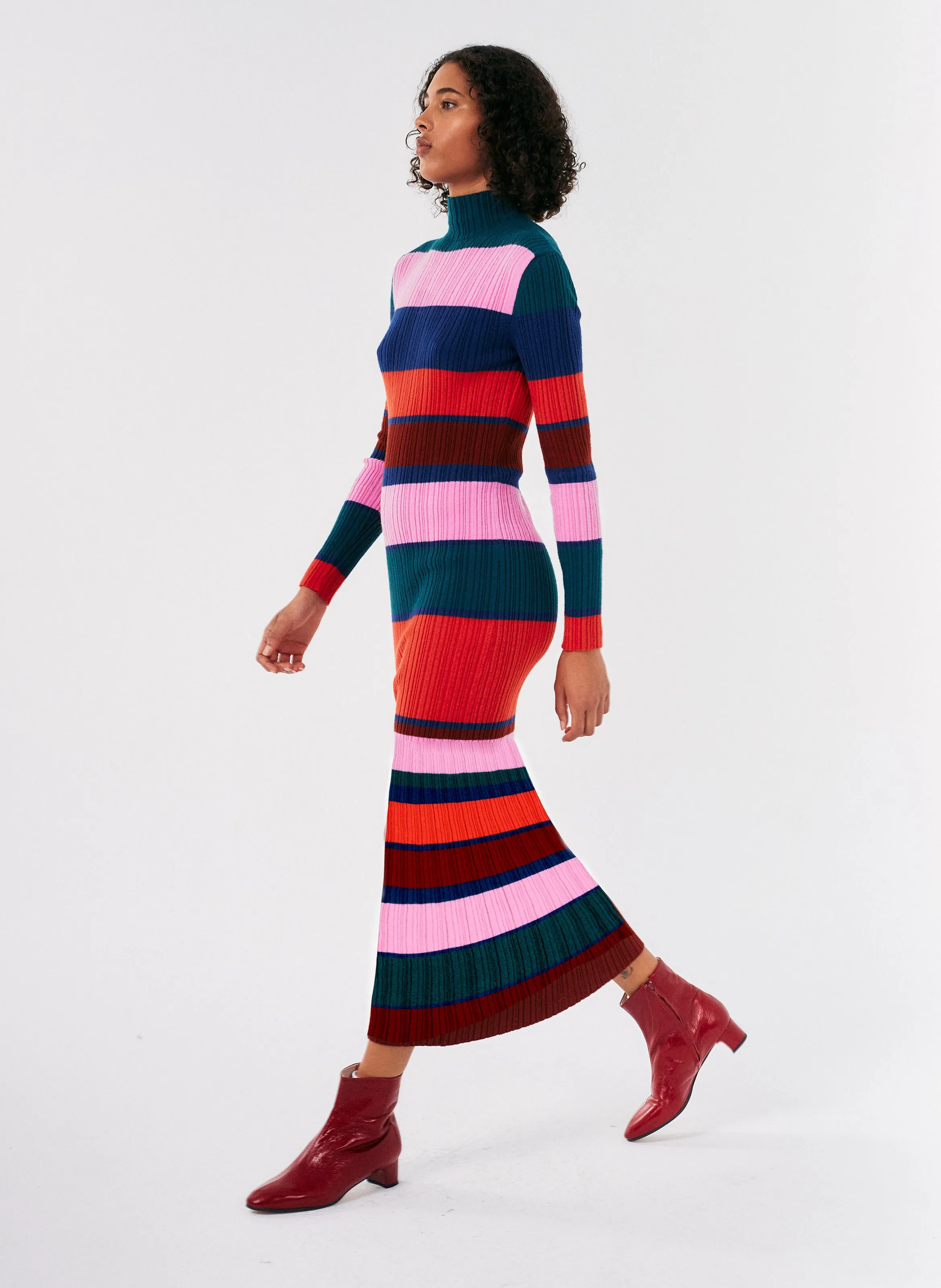 BOBO CHOSES Vestido largo con cuello alto y rayas en multicolor