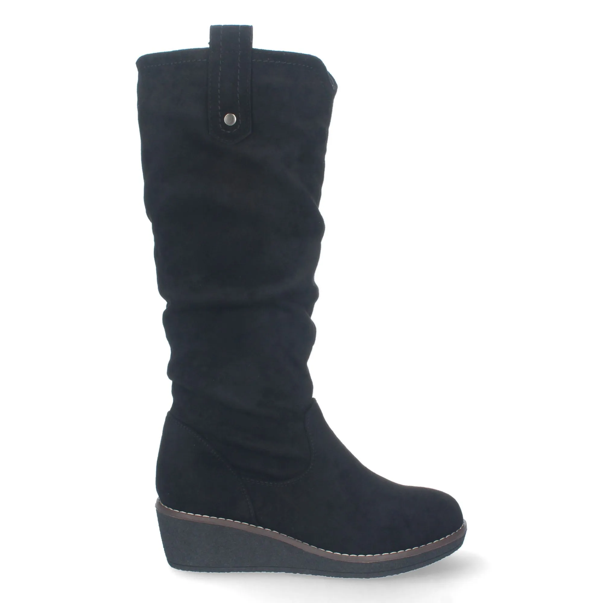 Botas altas de cuña y punta redonda mujer color negro