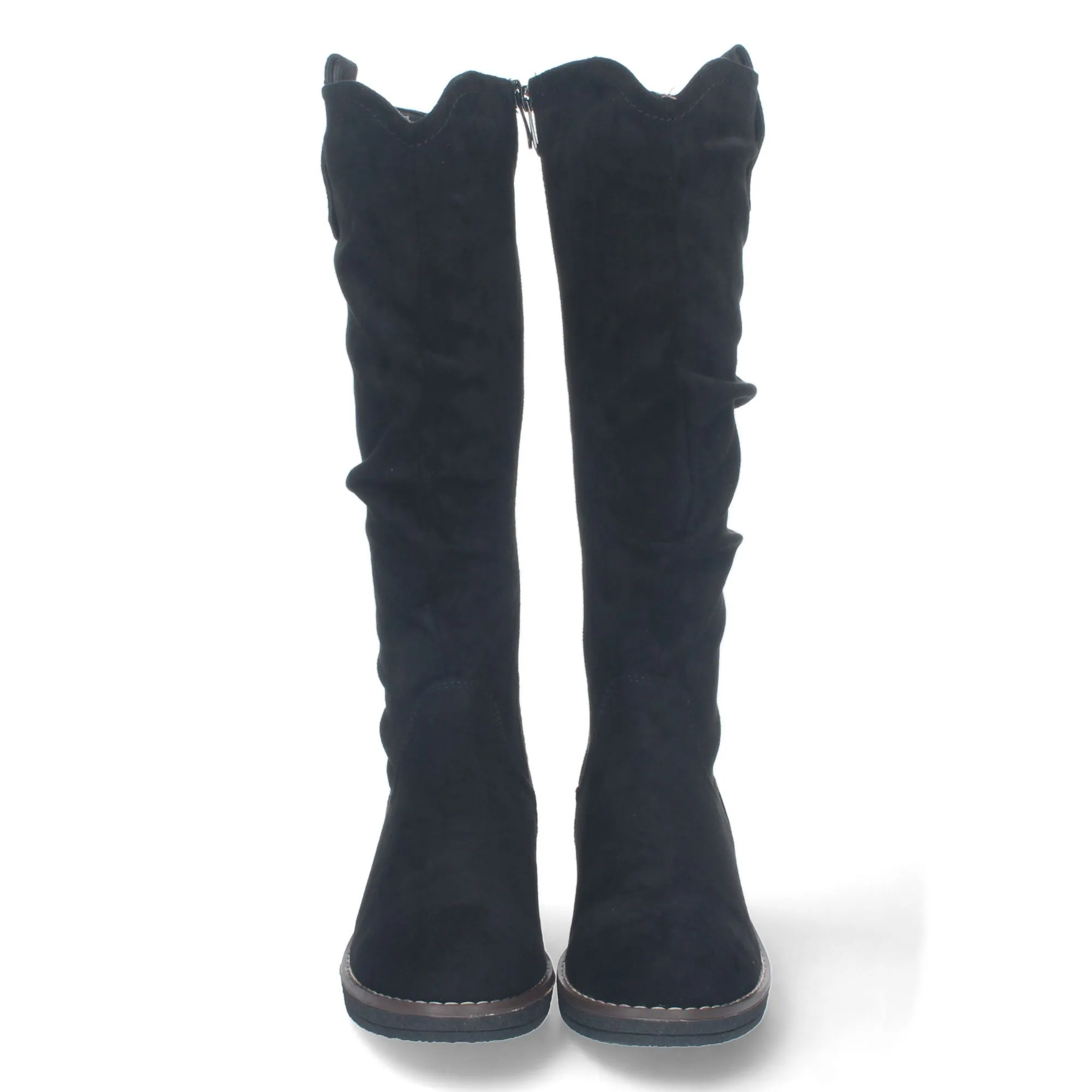 Botas altas de cuña y punta redonda mujer color negro