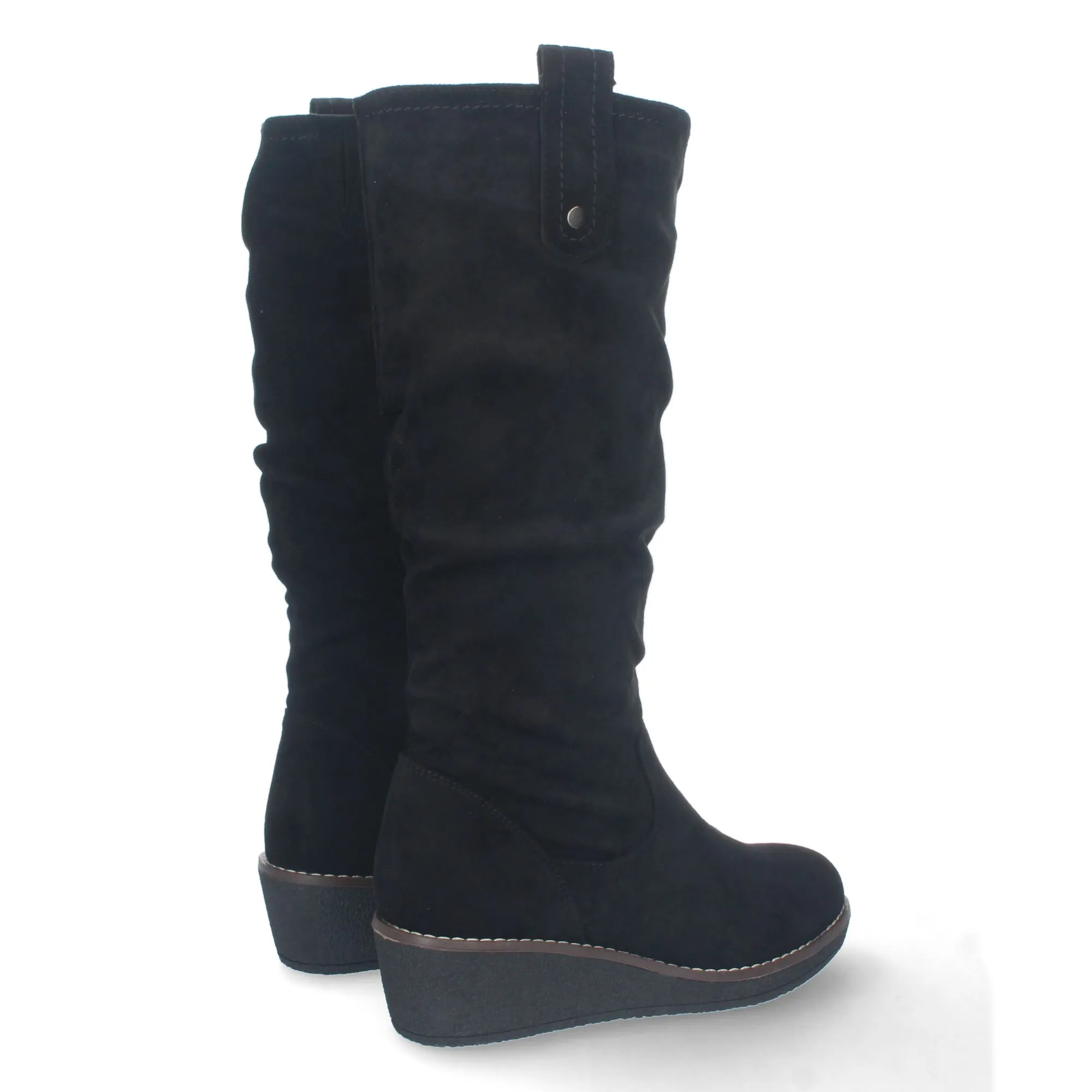Botas altas de cuña y punta redonda mujer color negro