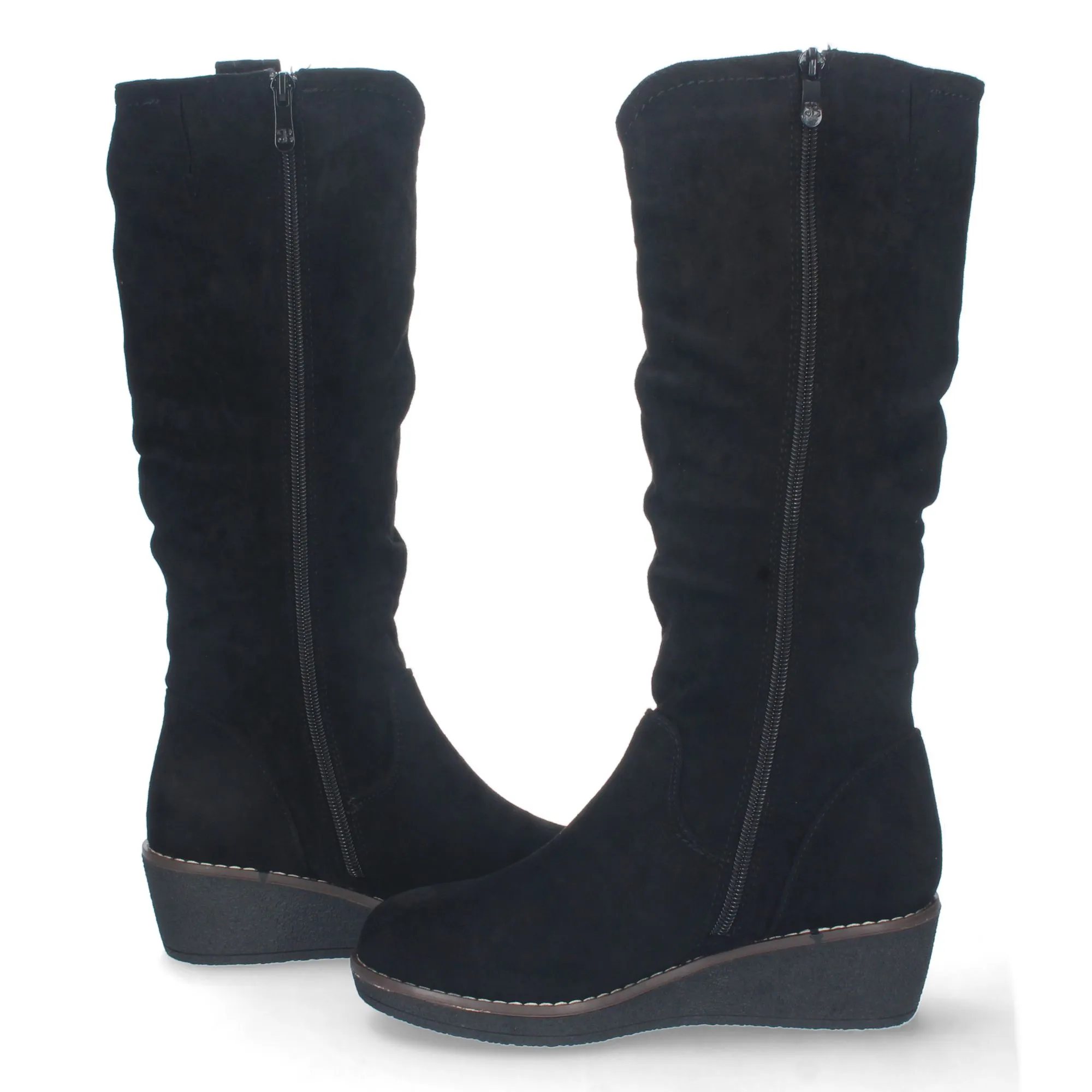 Botas altas de cuña y punta redonda mujer color negro