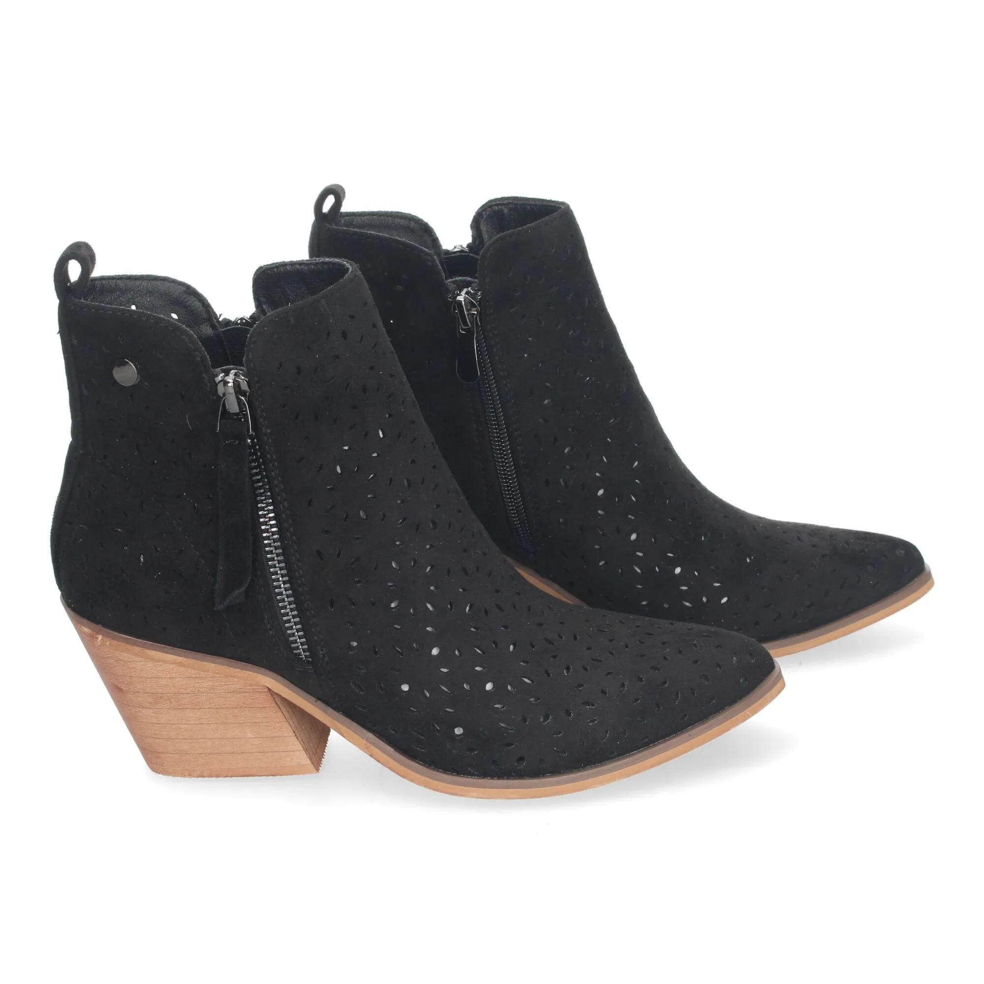 Botines de tacón cómodo calados color negro para mujer VR003