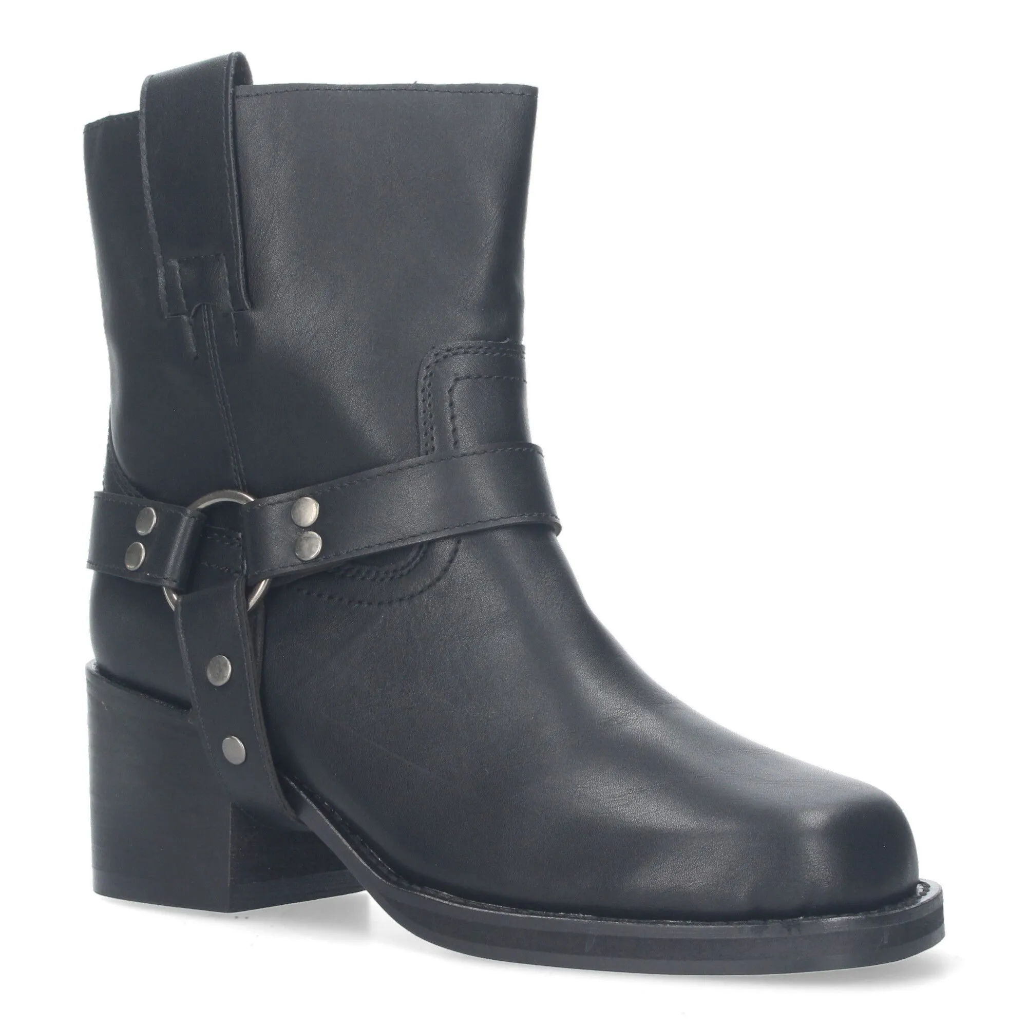 Botines de tacón estilo biker moteras para mujer color negro