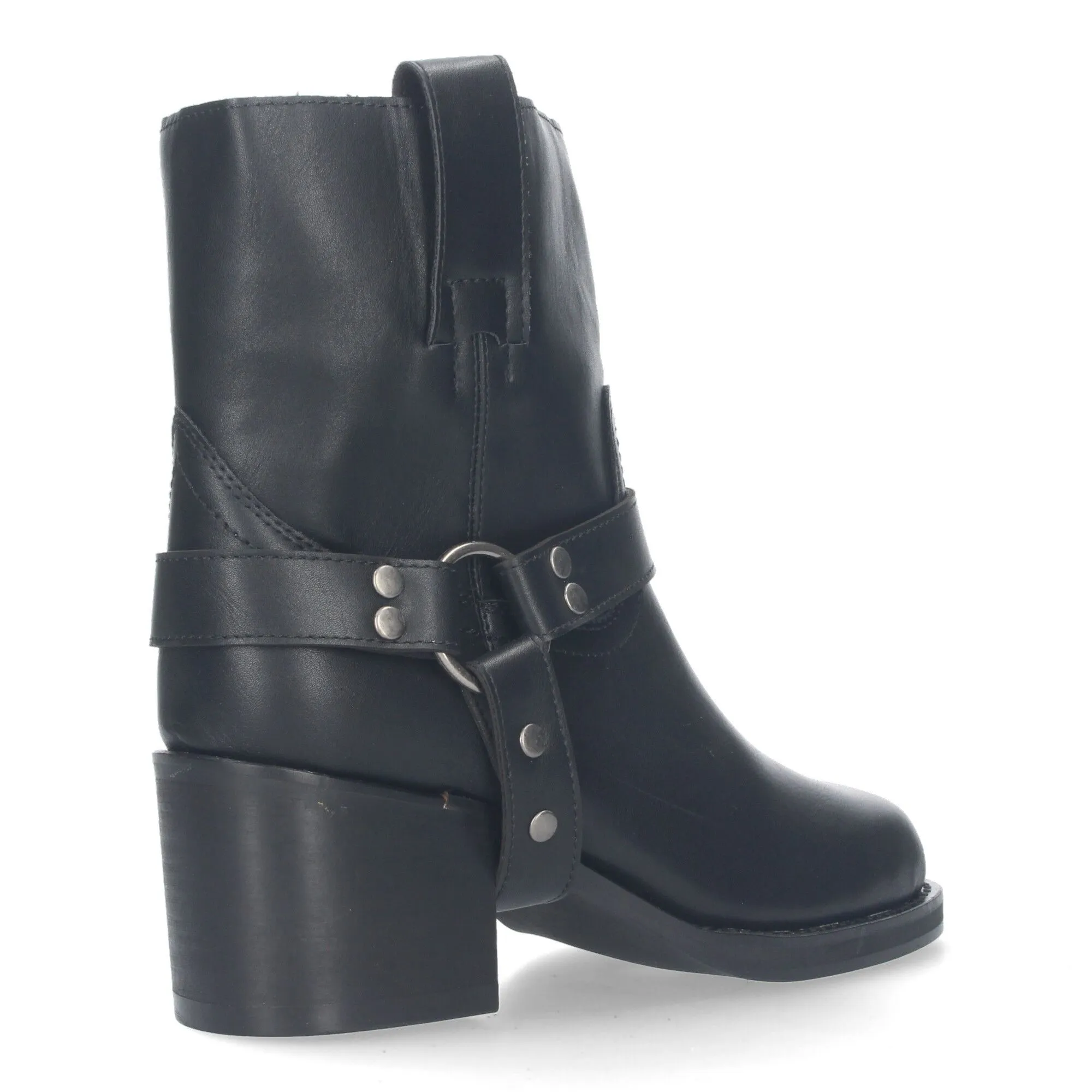 Botines de tacón estilo biker moteras para mujer color negro