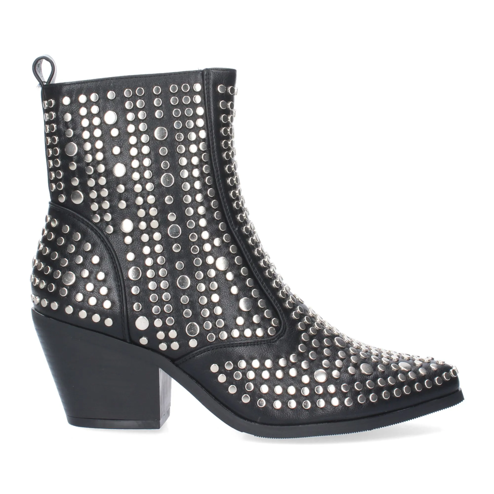 Botines de tacón medio punta fina con tachuelas color negro mujer