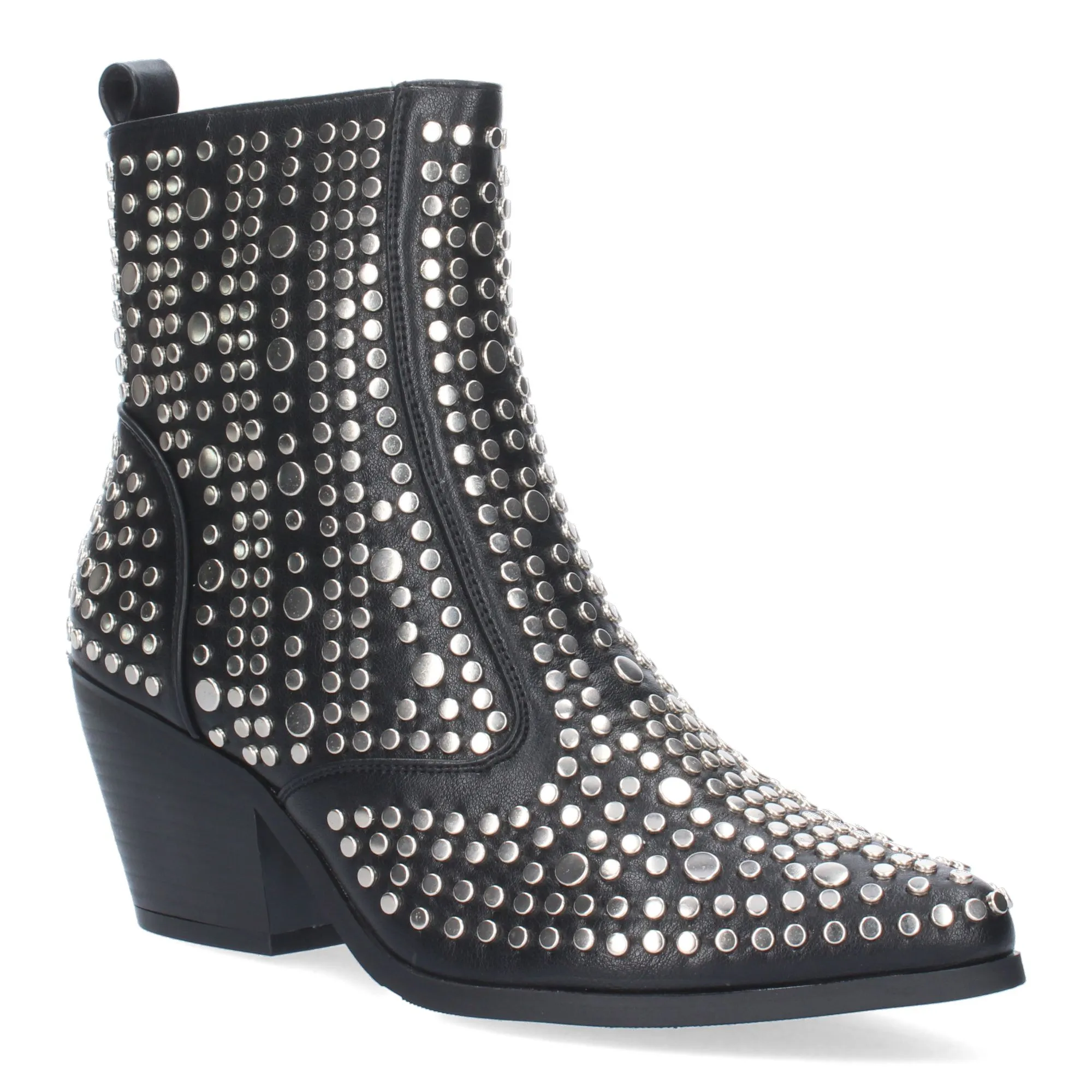 Botines de tacón medio punta fina con tachuelas color negro mujer