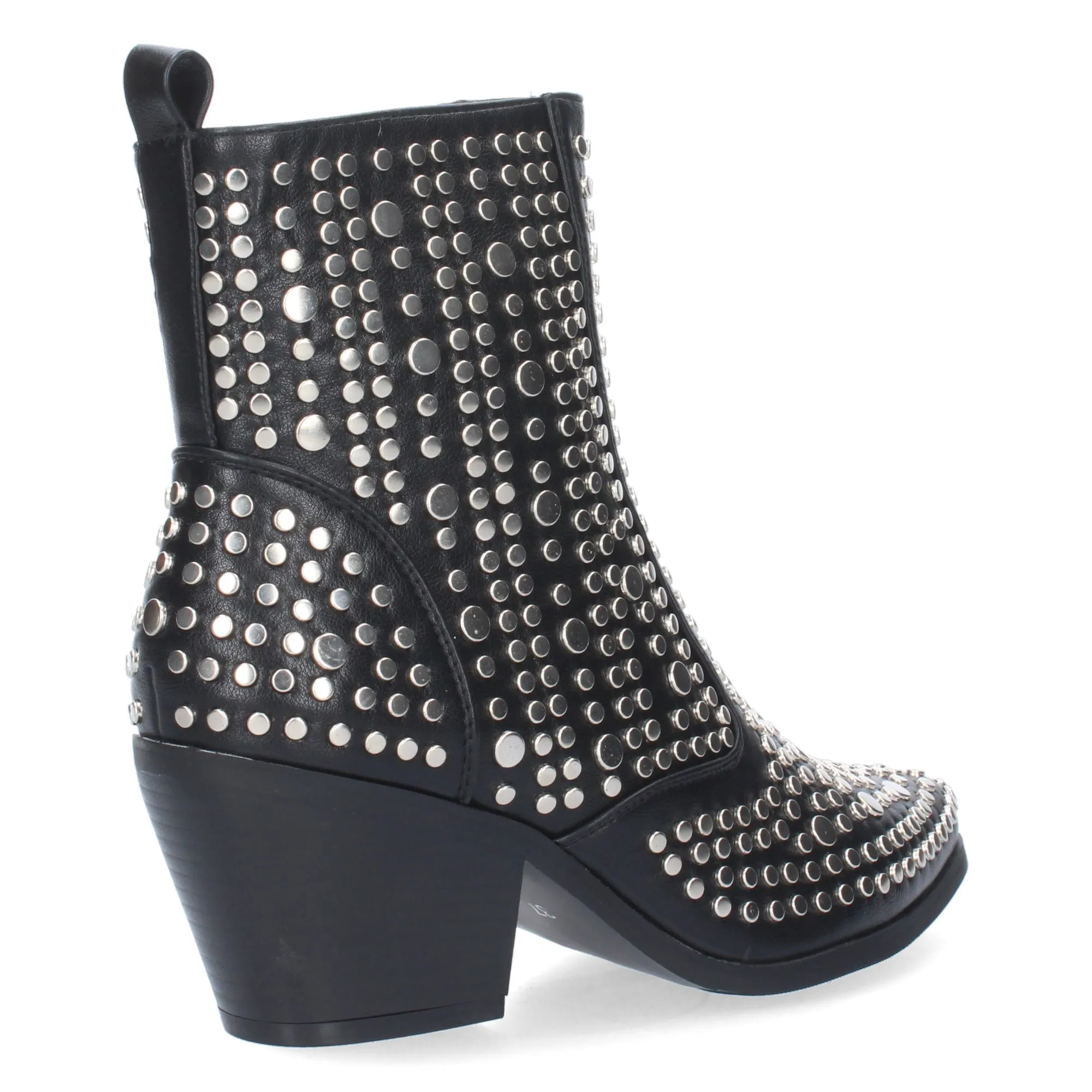 Botines de tacón medio punta fina con tachuelas color negro mujer
