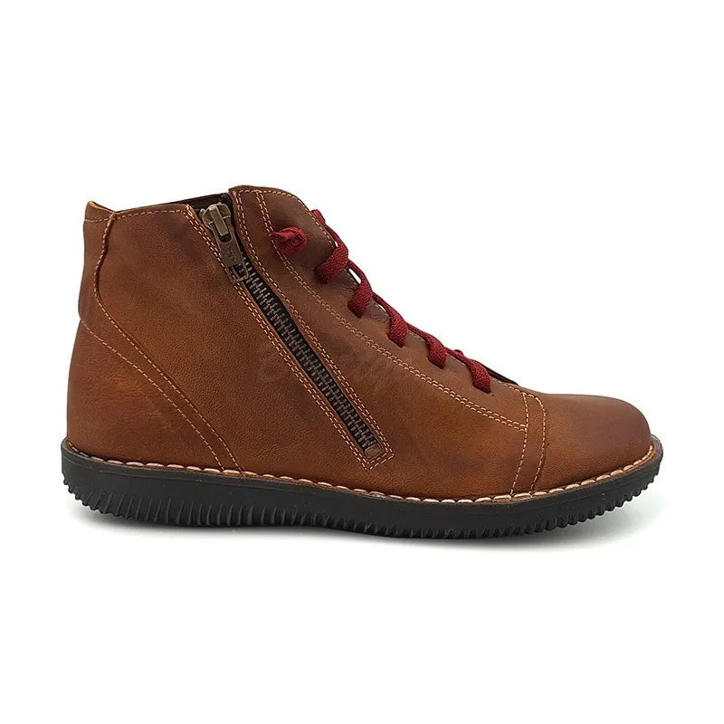 Botines Planos Mujer Piel Cordón Elastico 3012 Cuero, de Boleta Shoes