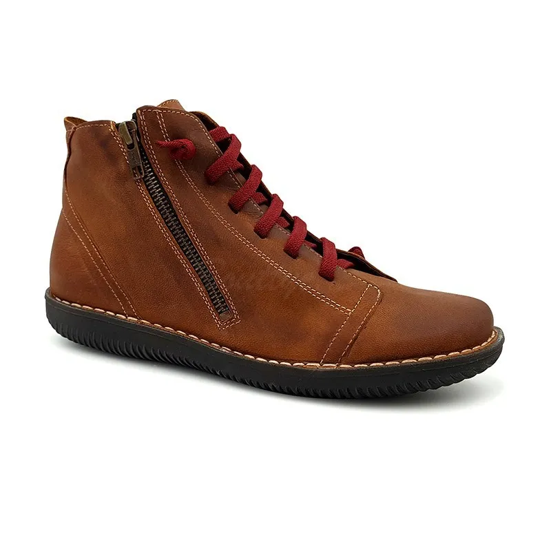 Botines Planos Mujer Piel Cordón Elastico 3012 Cuero, de Boleta Shoes