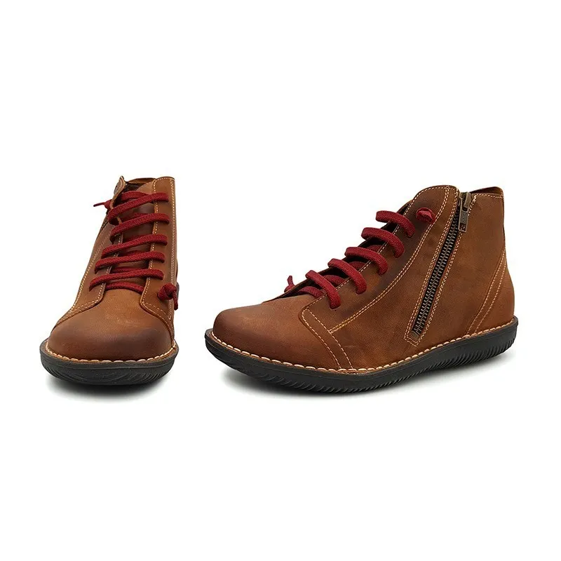 Botines Planos Mujer Piel Cordón Elastico 3012 Cuero, de Boleta Shoes