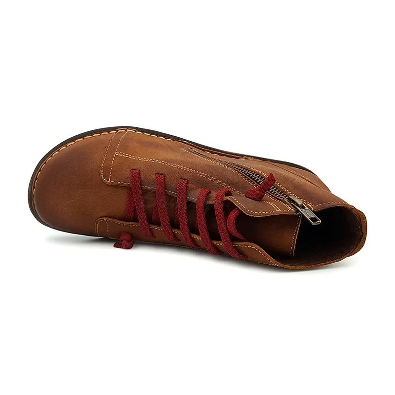 Botines Planos Mujer Piel Cordón Elastico 3012 Cuero, de Boleta Shoes
