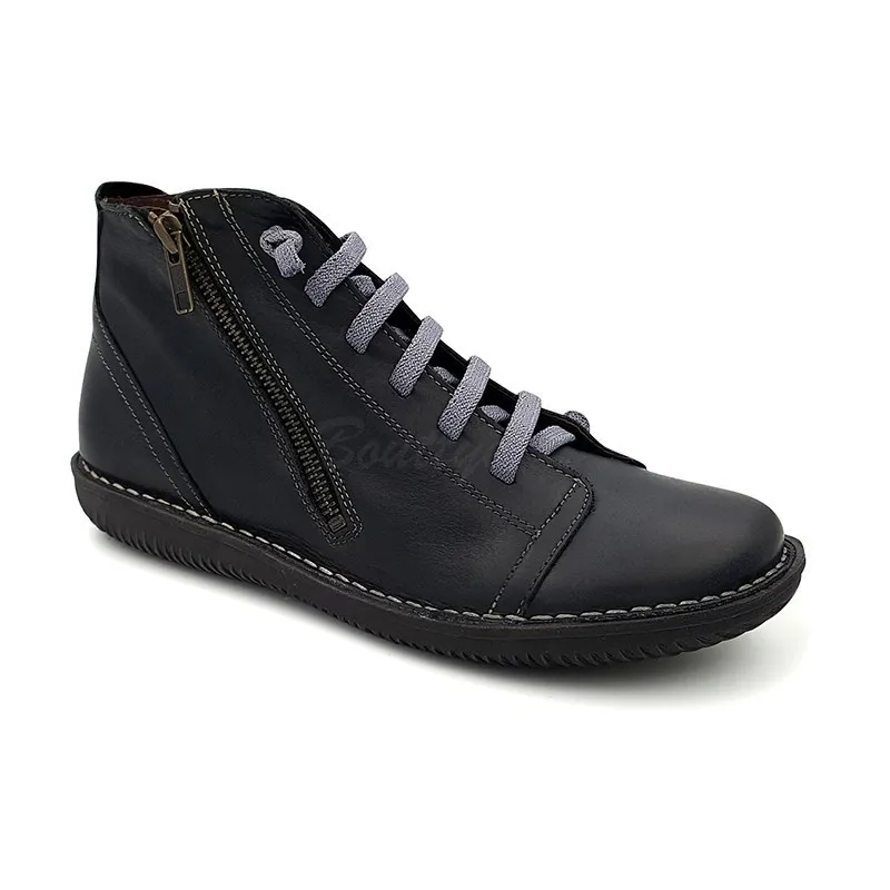 Botines Planos Mujer Piel Cordón Elastico 3012 Negro, de Boleta Shoes