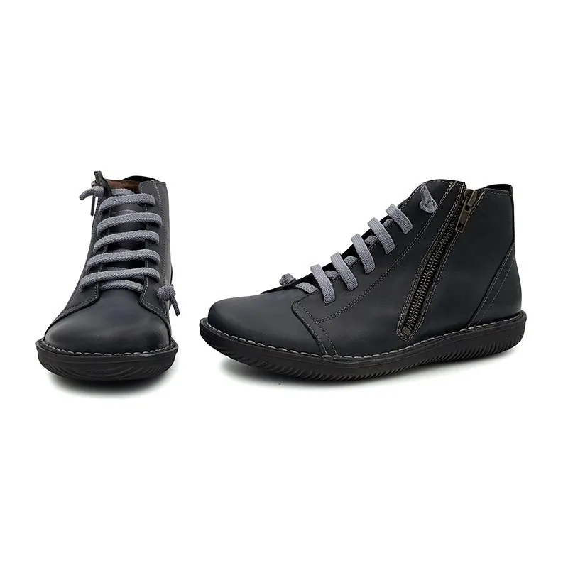 Botines Planos Mujer Piel Cordón Elastico 3012 Negro, de Boleta Shoes