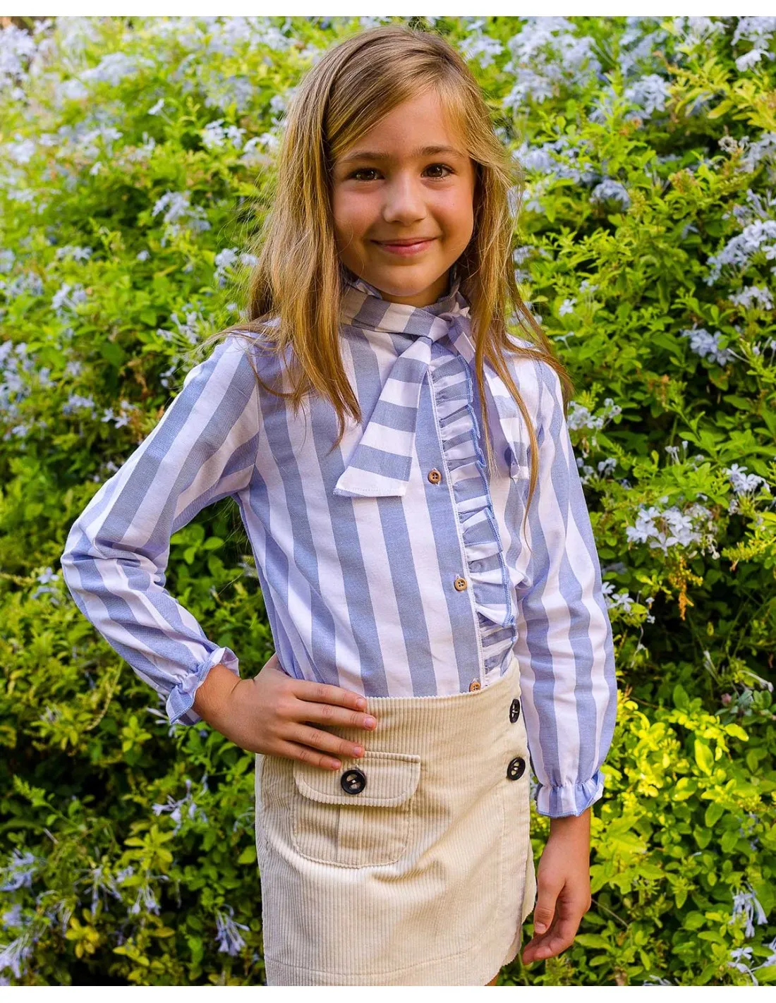 CAMISA NIñA RAYAS ANCHAS CELESTES NACHETE OTOñOINVIERNO