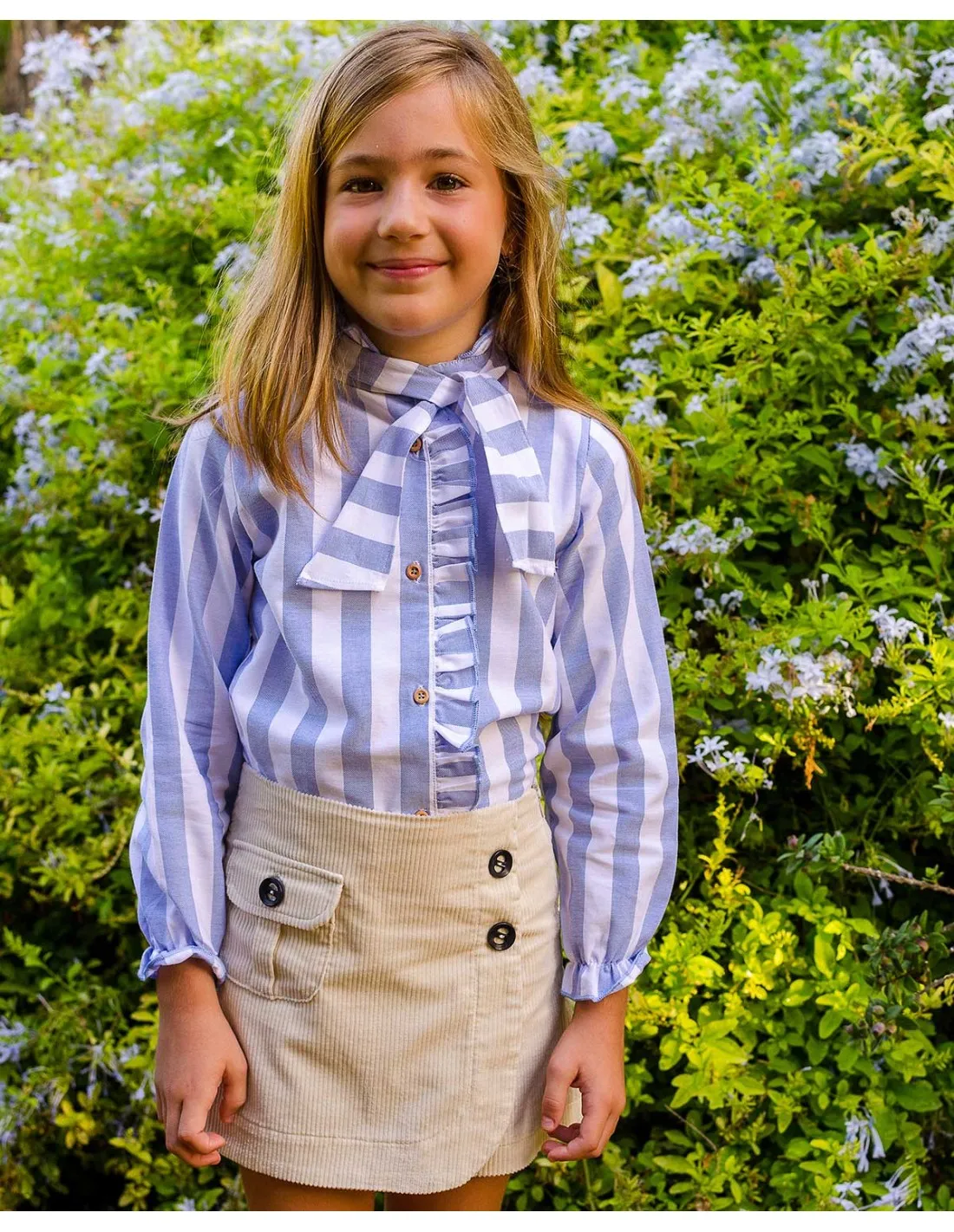CAMISA NIñA RAYAS ANCHAS CELESTES NACHETE OTOñOINVIERNO