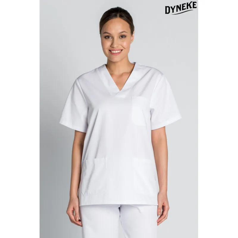 CAMISOLA ENFERMERíA BLANCA CON CUELLO DE PICO  DYNEKE