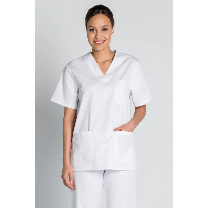 CAMISOLA ENFERMERíA BLANCA CON CUELLO DE PICO  DYNEKE