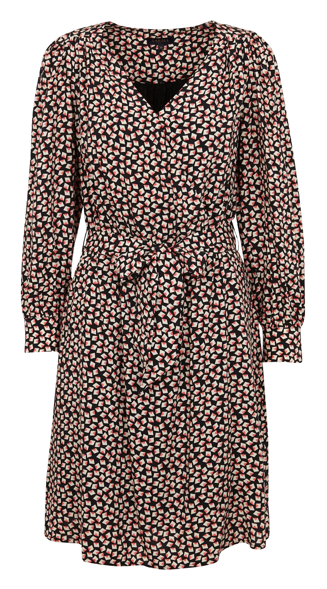 CAROLL REMMA  VESTIDO CORTO AJUSTADO ESTAMPADO EN NEGRO