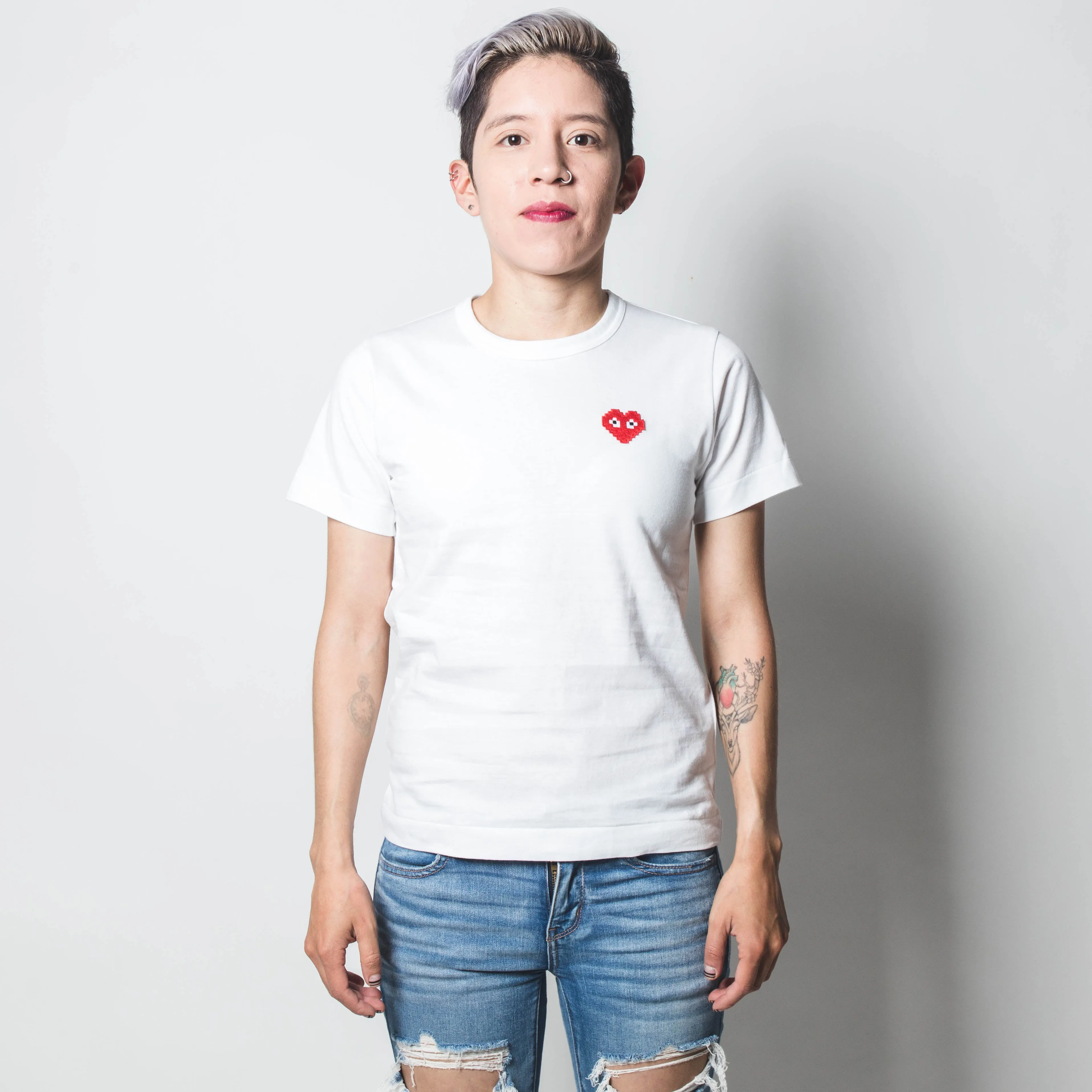 CDG PLAY x Invader W Red Heart Tee White Wmns