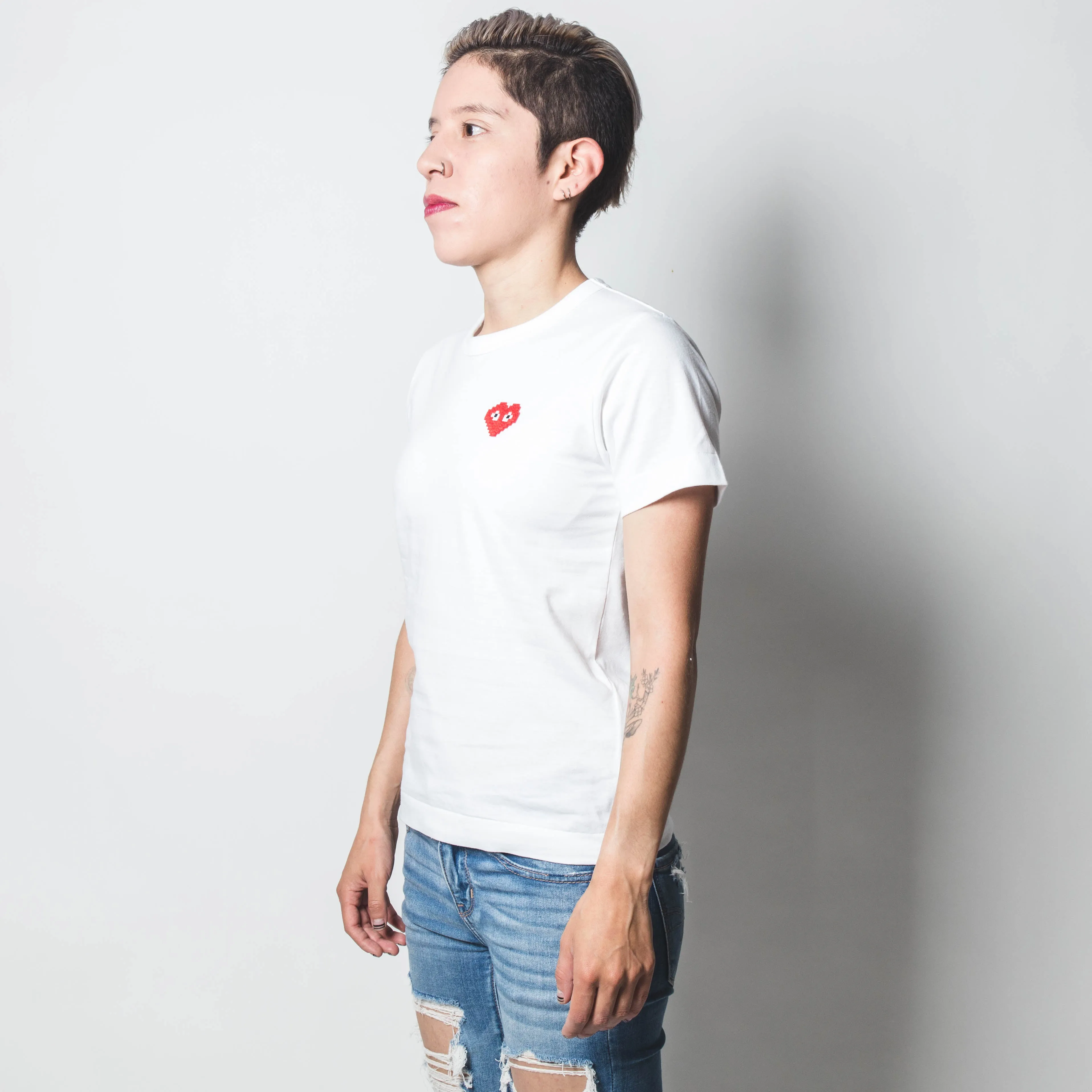 CDG PLAY x Invader W Red Heart Tee White Wmns