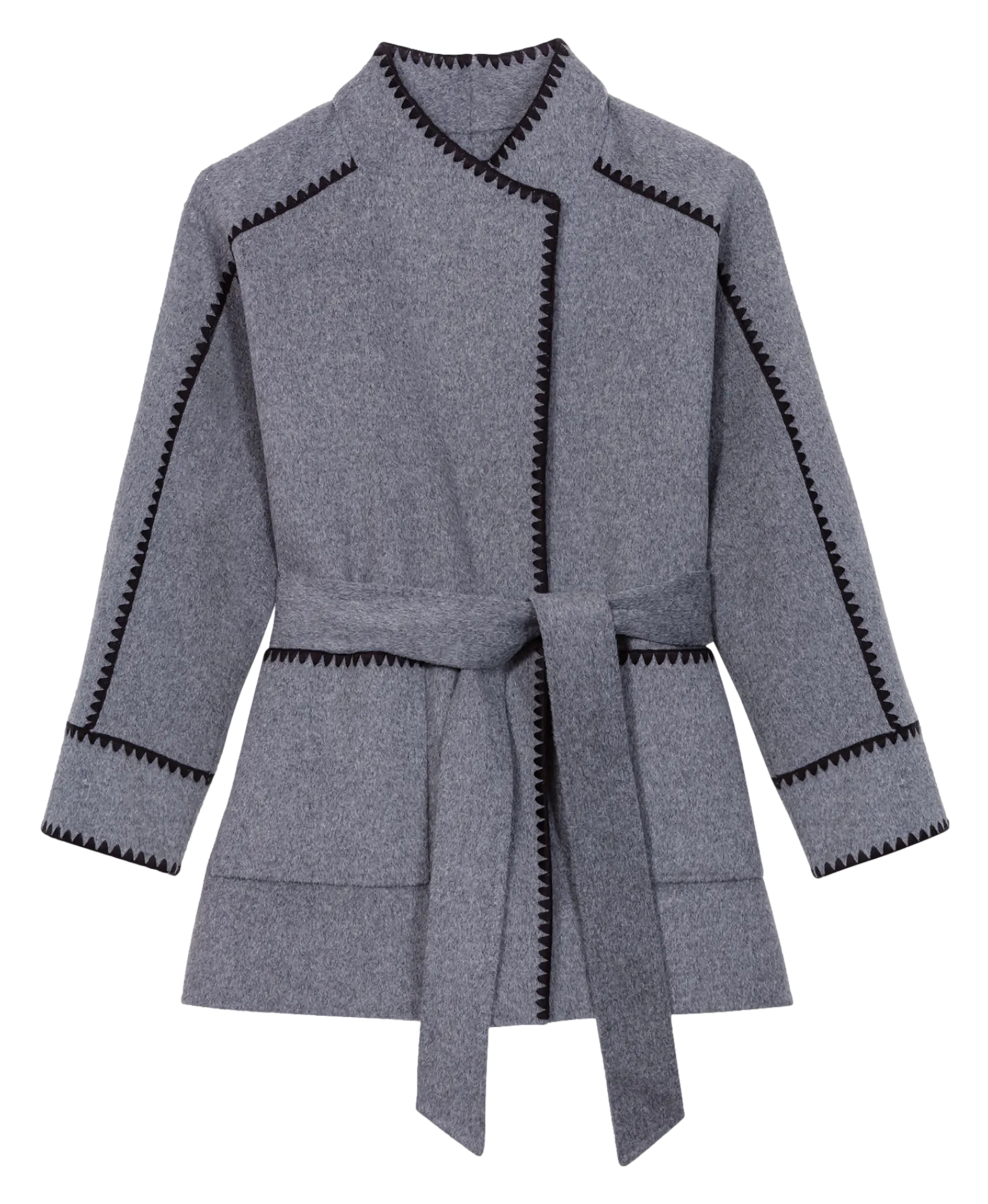 Chaqueta de mezcla de lana con cuello alto en gris