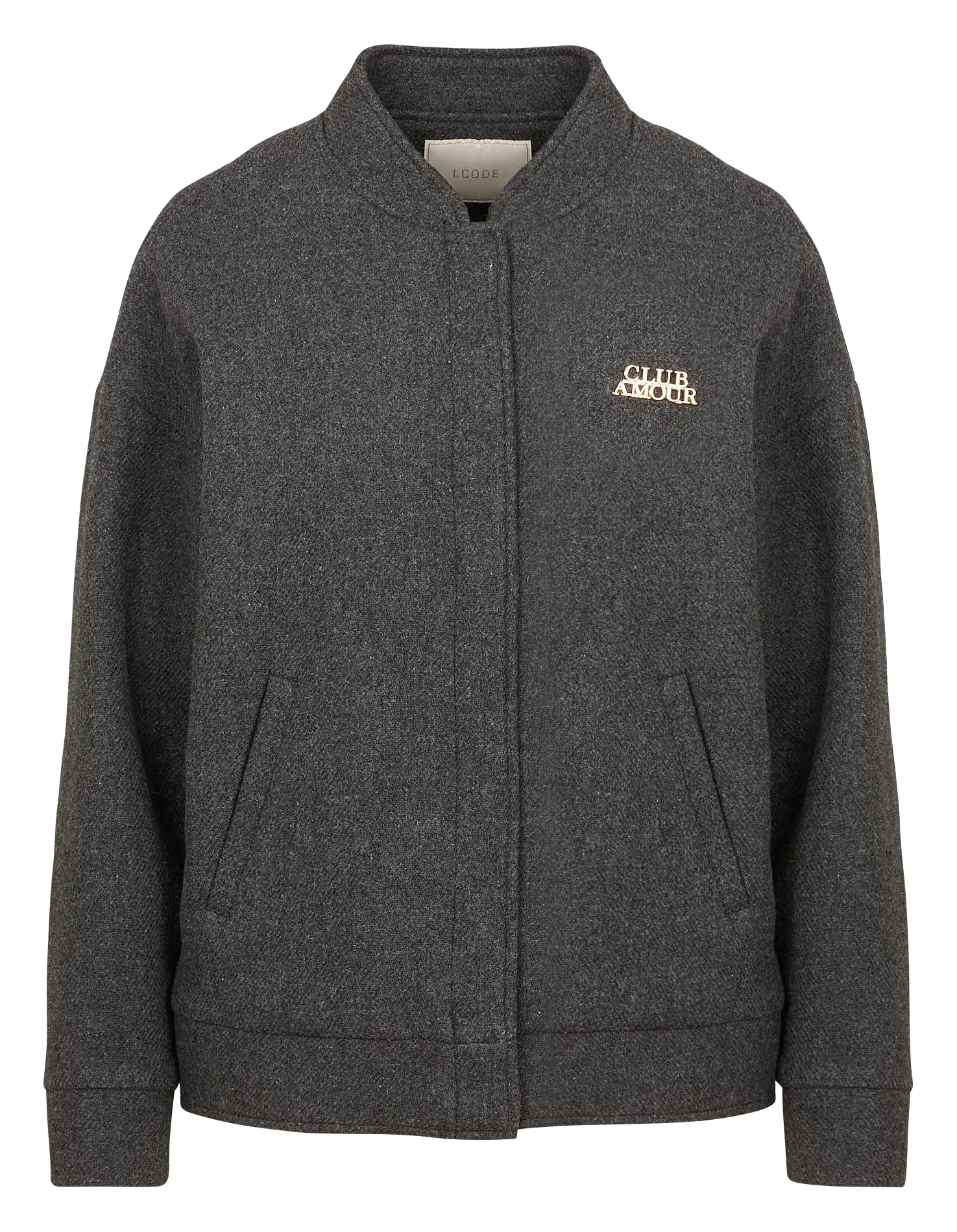 Chaqueta estilo teddy de lana mezclada en gris