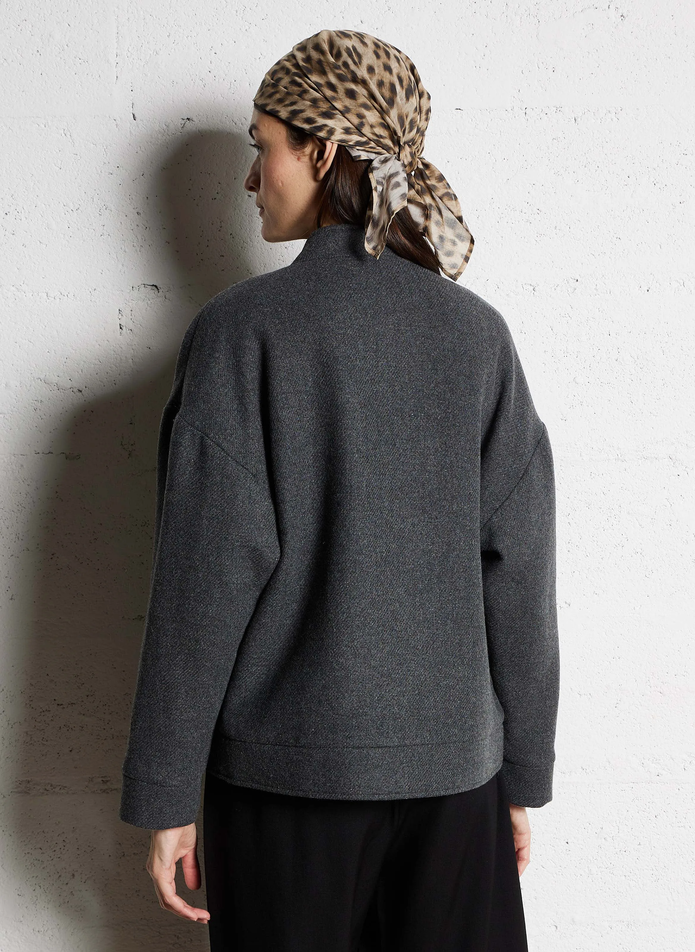 Chaqueta estilo teddy de lana mezclada en gris