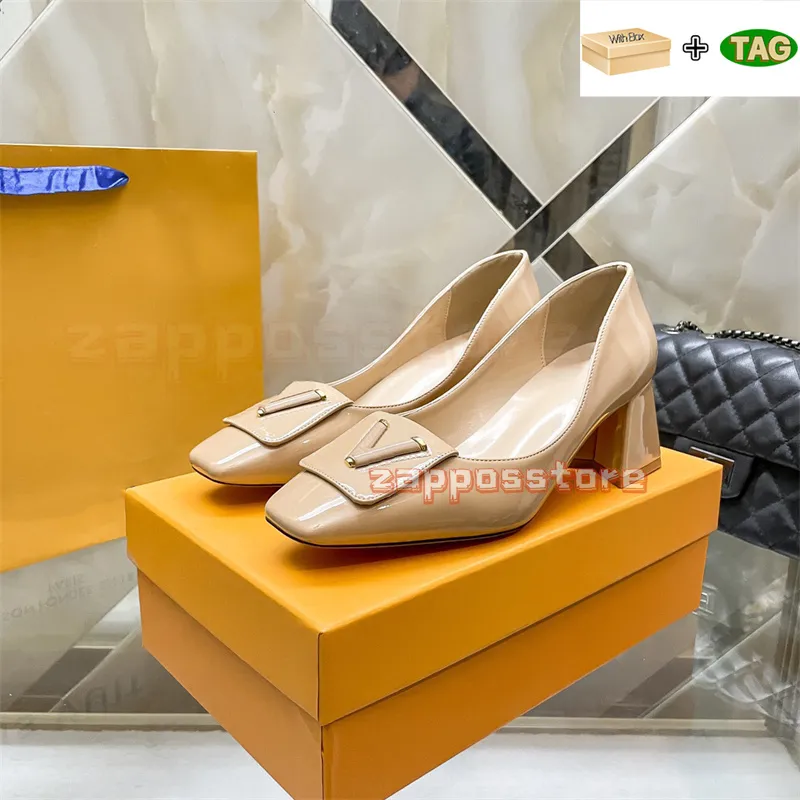 Damas Shake Block Tacs Tacly Shoes Black Ebony Nude 45 90 Tacones Partes de patente de diseñador para mujer Mujeres de negocios 