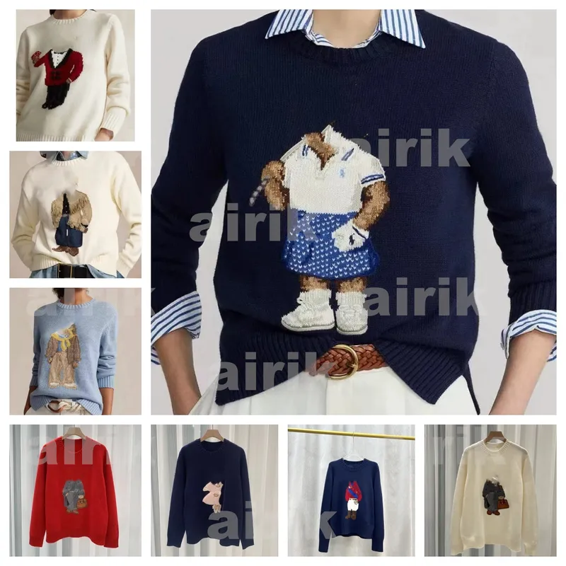 Diseñador Mujeres Fashion Knits Bear Sweater Bordado Bordado Bordado Sweaters de manga larga Capital de lana impresa Algodón Sof