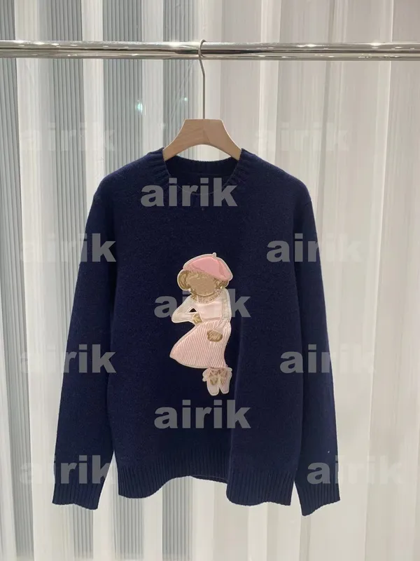 Diseñador Mujeres Fashion Knits Bear Sweater Bordado Bordado Bordado Sweaters de manga larga Capital de lana impresa Algodón Sof