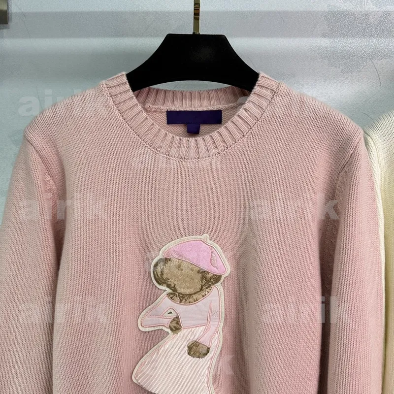 Diseñador Mujeres Fashion Knits Bear Sweater Bordado Bordado Bordado Sweaters de manga larga Capital de lana impresa Algodón Sof