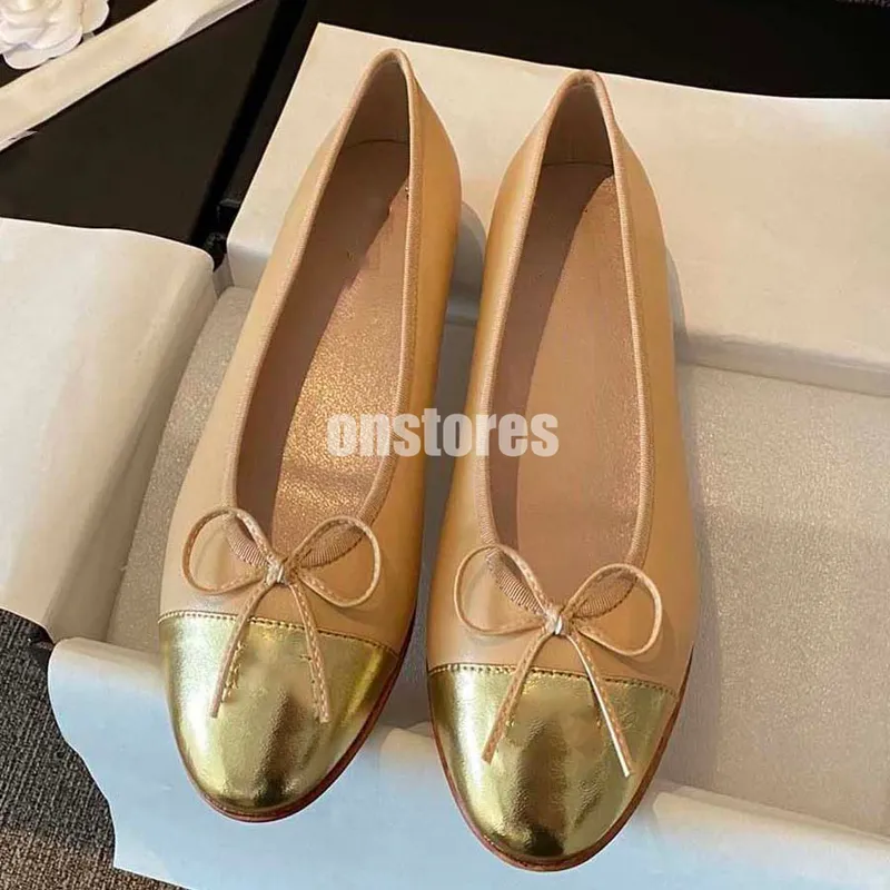 Diseñador Zapatos Paris Diseñador Diseñador Black Ballet Flats Shoes Women Spring acolchado de cuero genuino Slip en bailarina L