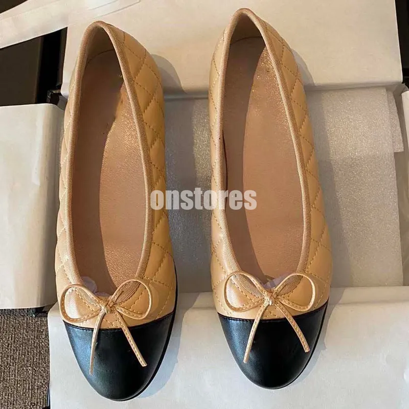 Diseñador Zapatos Paris Diseñador Diseñador Black Ballet Flats Shoes Women Spring acolchado de cuero genuino Slip en bailarina L