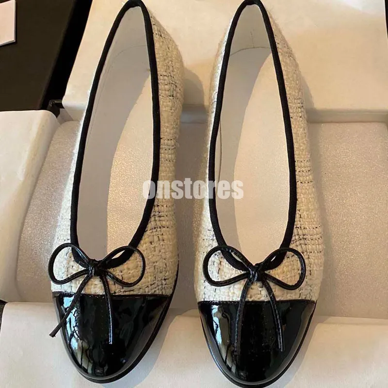 Diseñador Zapatos Paris Diseñador Diseñador Black Ballet Flats Shoes Women Spring acolchado de cuero genuino Slip en bailarina L