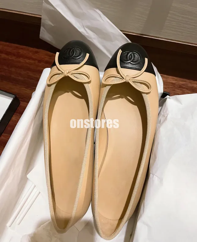 Diseñador Zapatos Paris Diseñador Diseñador Black Ballet Flats Shoes Women Spring acolchado de cuero genuino Slip en bailarina L