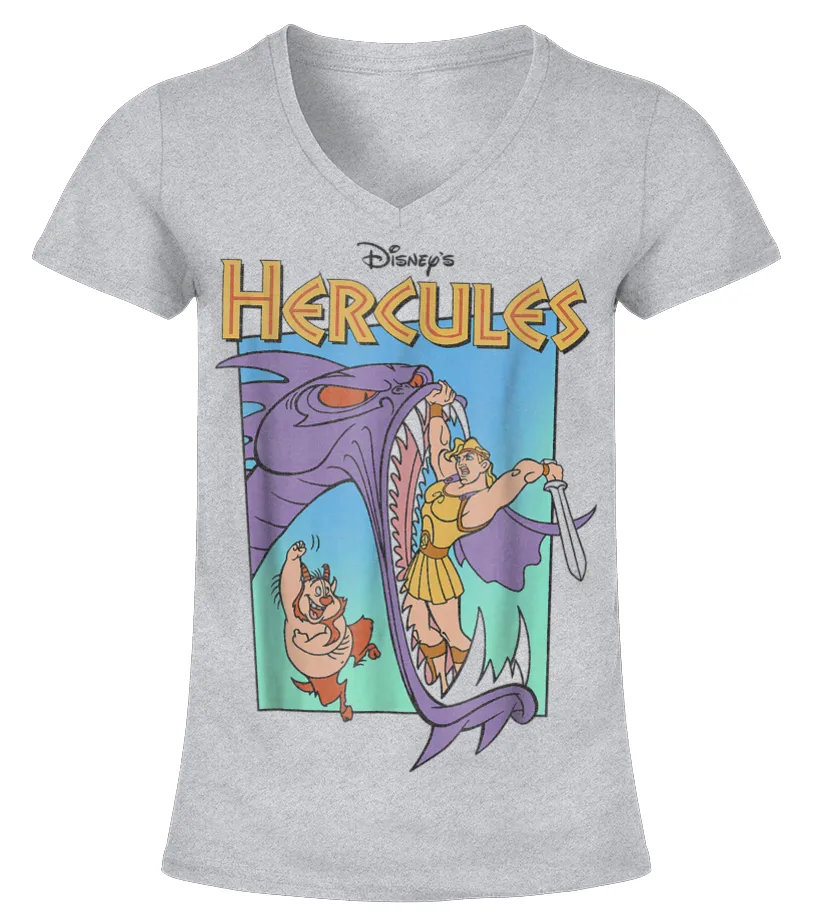 DISNEY HERCULES HYDRA BATTLE RETRO GRAPHIC TSHIRT CAMISETA CUELLO PICO MUJER