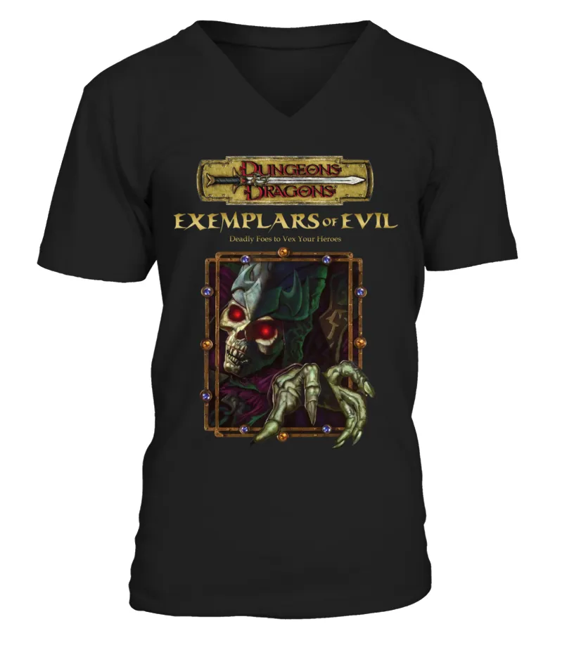 DND3RD5.006BK. MONSTERS NPCS EQUIPMENT  EXEMPLARS OF EVIL, DEADLY FOES TO VEX YOUR HEROES CAMISETA CUELLO EN V UNISEX