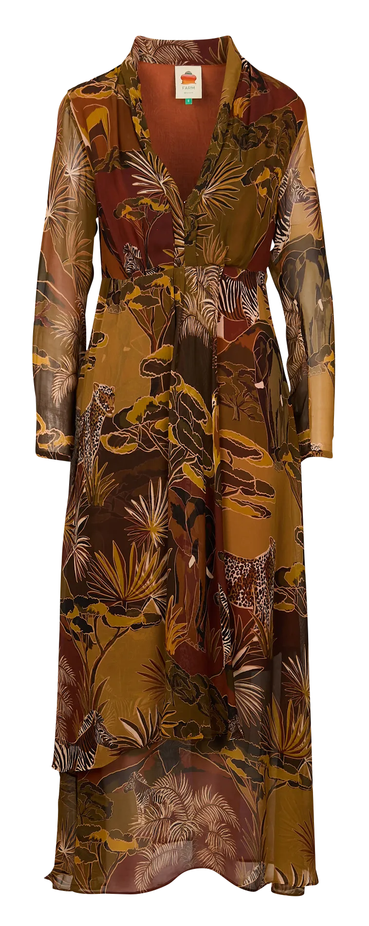 FARM RIO Vestido largo con estampado en marron