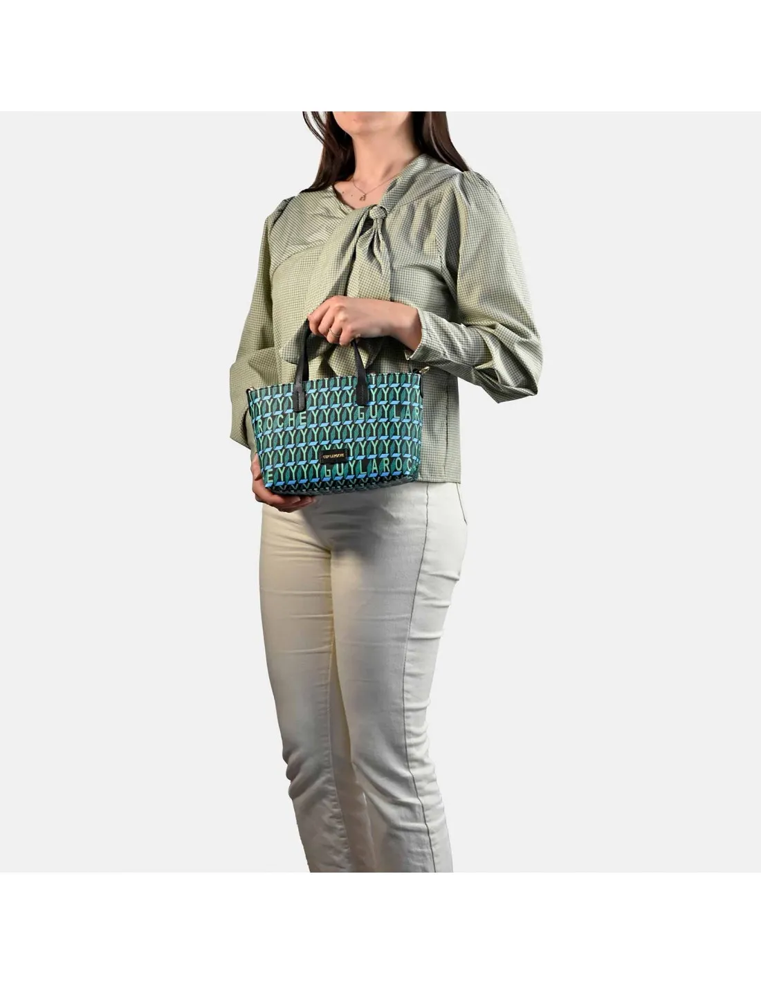 GUY LAROCHE  bolso mini de mano para mujer en piel y lona estampada