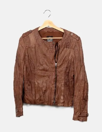 Javier Simorra Chaqueta biker marrón piel